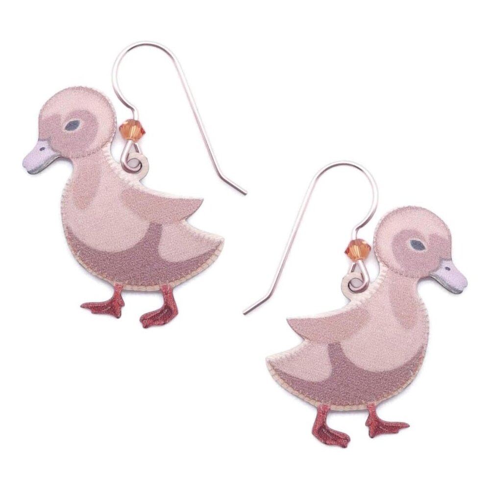 Sienna Sky Yellow Baby Duck with Yellow Crystal Bead Gold Hook Earrings 2148 NEW